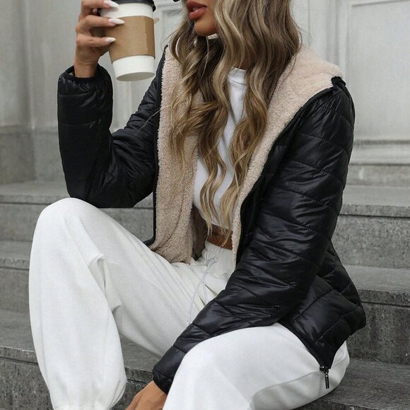 Jackets & Blazers - Black Casual Women's Quilted Thick Warm Slim Fit Down Jacket